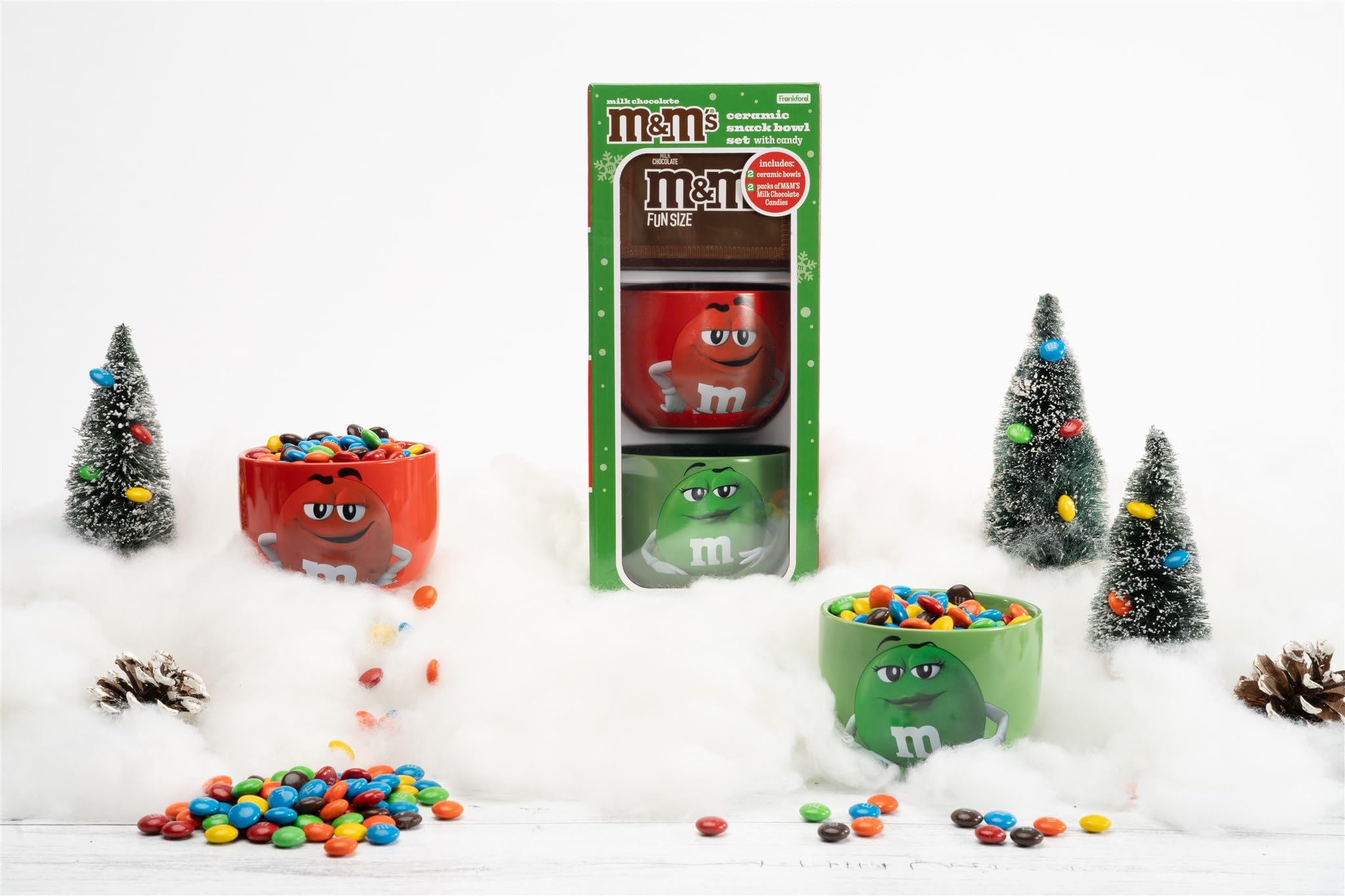 M&M's Ceramic Snack Bowl Gift Set with Candy, 2 Bowls and 2 Fun